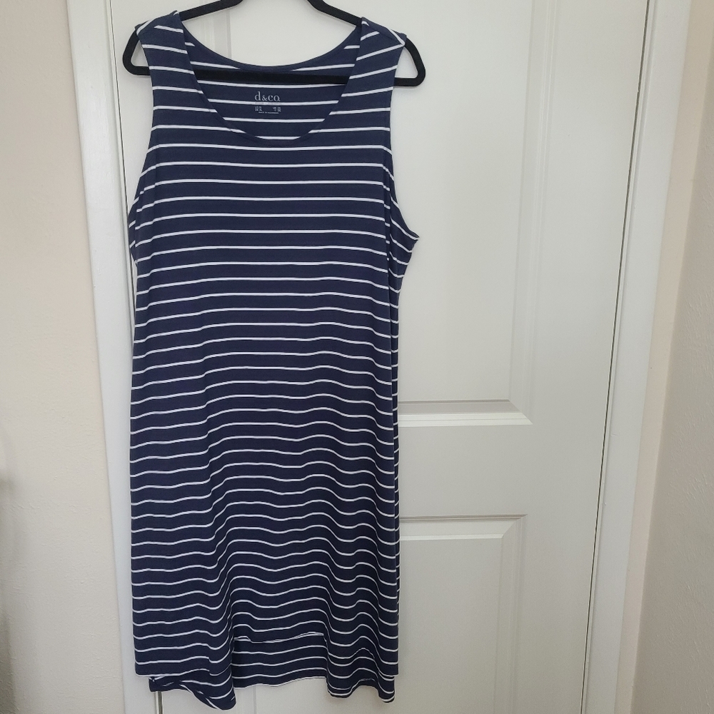 D & CO. Navy Blue Striped Maxi Sleeves Dress.